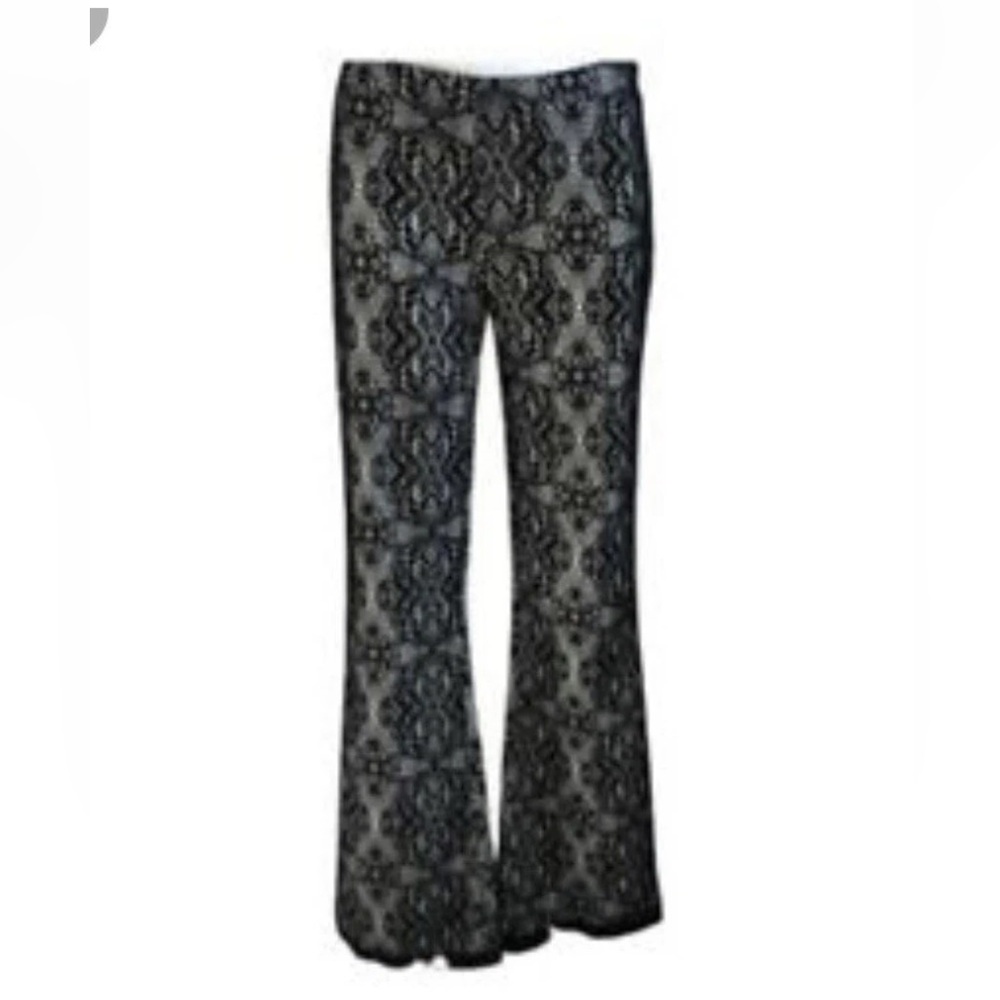 Countess Luann Lace Overlay Dress Pants SIZE 6 Black White Palazzo Dressy